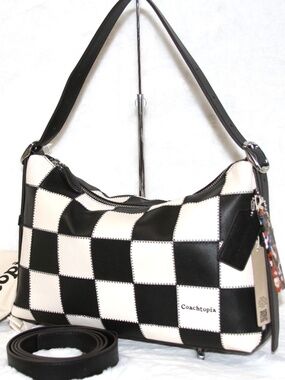 COACH Coachtopia Alter Ego Large Slouchy Shoulder Bag Black White Checkerboard